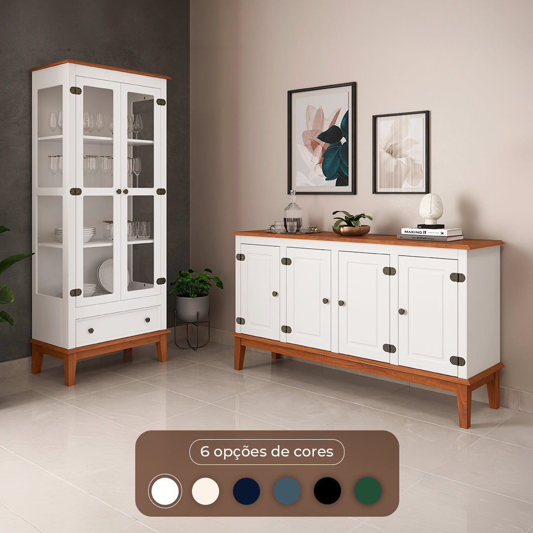 Conjunto Cristaleira 2 P e 1 G com Balcão 4 P de madeira maciça e MDF