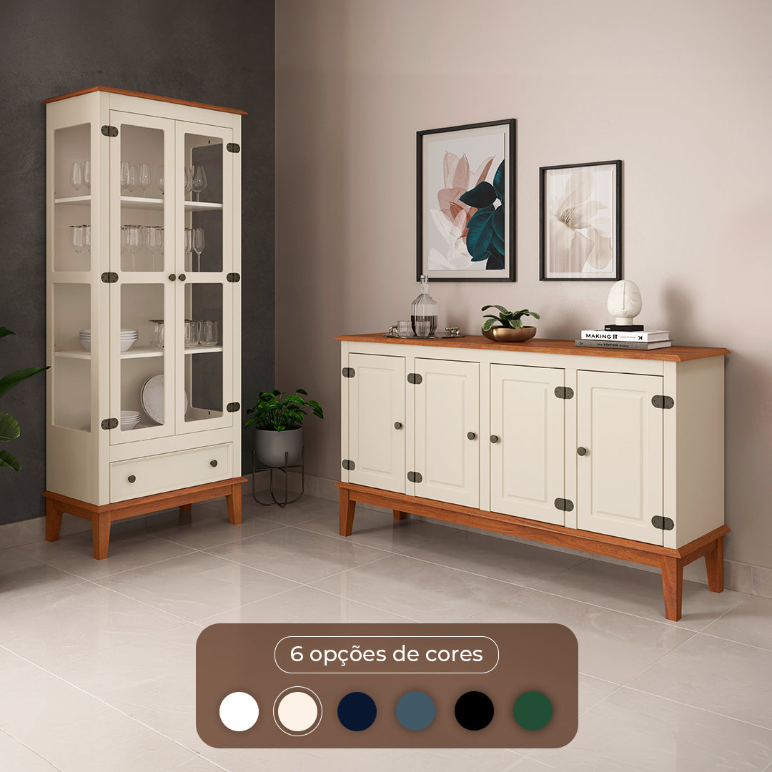 Conjunto Cristaleira 2 P e 1 G com Balcão 4 P de madeira maciça e MDF