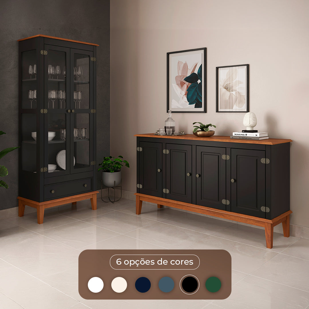 Conjunto Cristaleira 2 P e 1 G com Balcão 4 P de madeira maciça e MDF