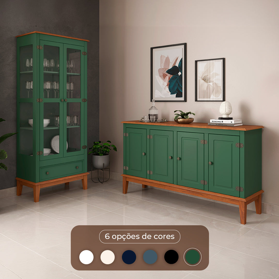 Conjunto Cristaleira 2 P e 1 G com Balcão 4 P de madeira maciça e MDF