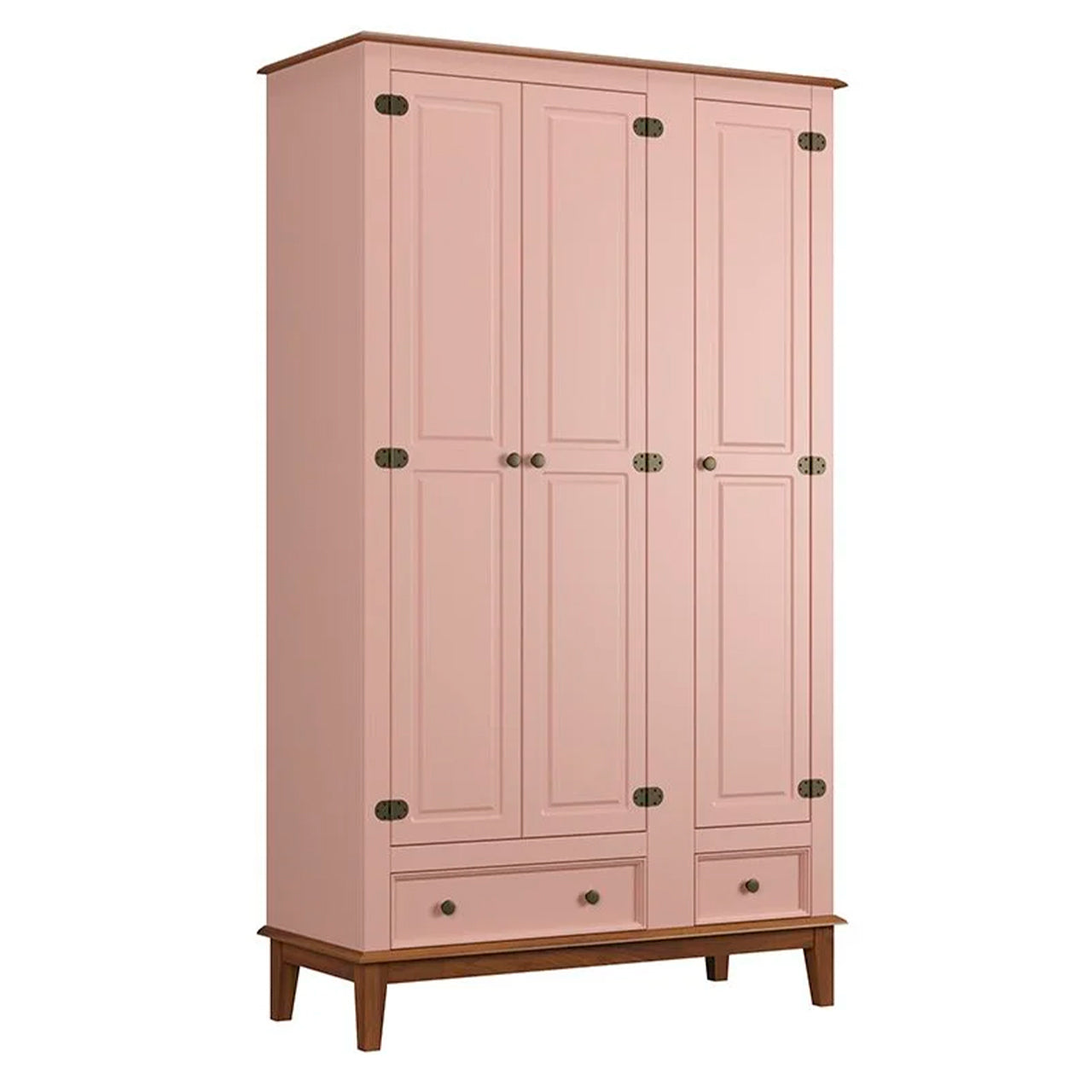 armario colonial rustico 3 portas e 2 gavetas madeira macica e mdf rosa