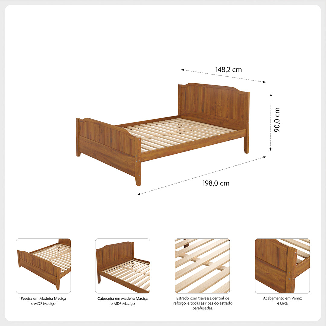 Cama Casal Madeira Maciça Atlanta