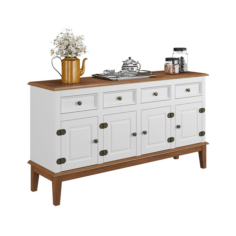 Conjunto Cristaleira Luis XV Alta com Balcão 4 P e 4 G de madeira maciça e MDF