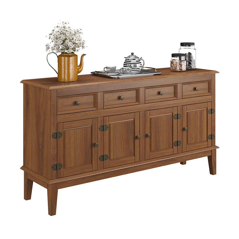 Conjunto Cristaleira Luis XV Alta com Balcão 4 P e 4 G de madeira maciça e MDF