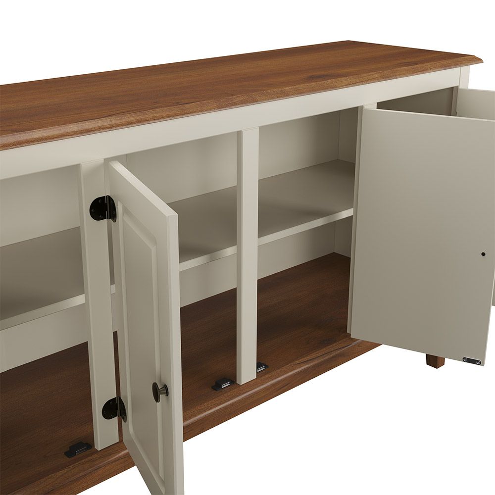 Balcão de Madeira Maciça 4 Portas Madeira Maciça e MDF na cor Off White