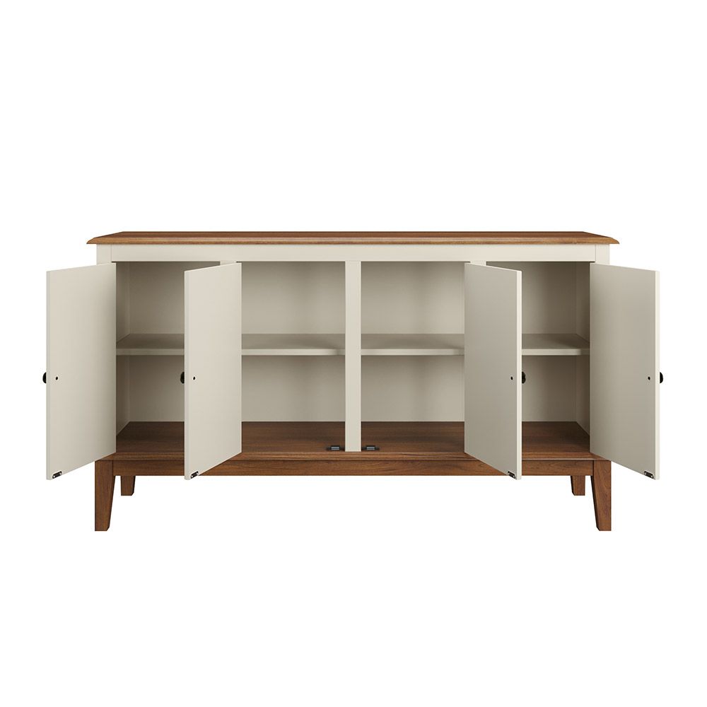 Balcão de Madeira Maciça 4 Portas Madeira Maciça e MDF na cor Off White
