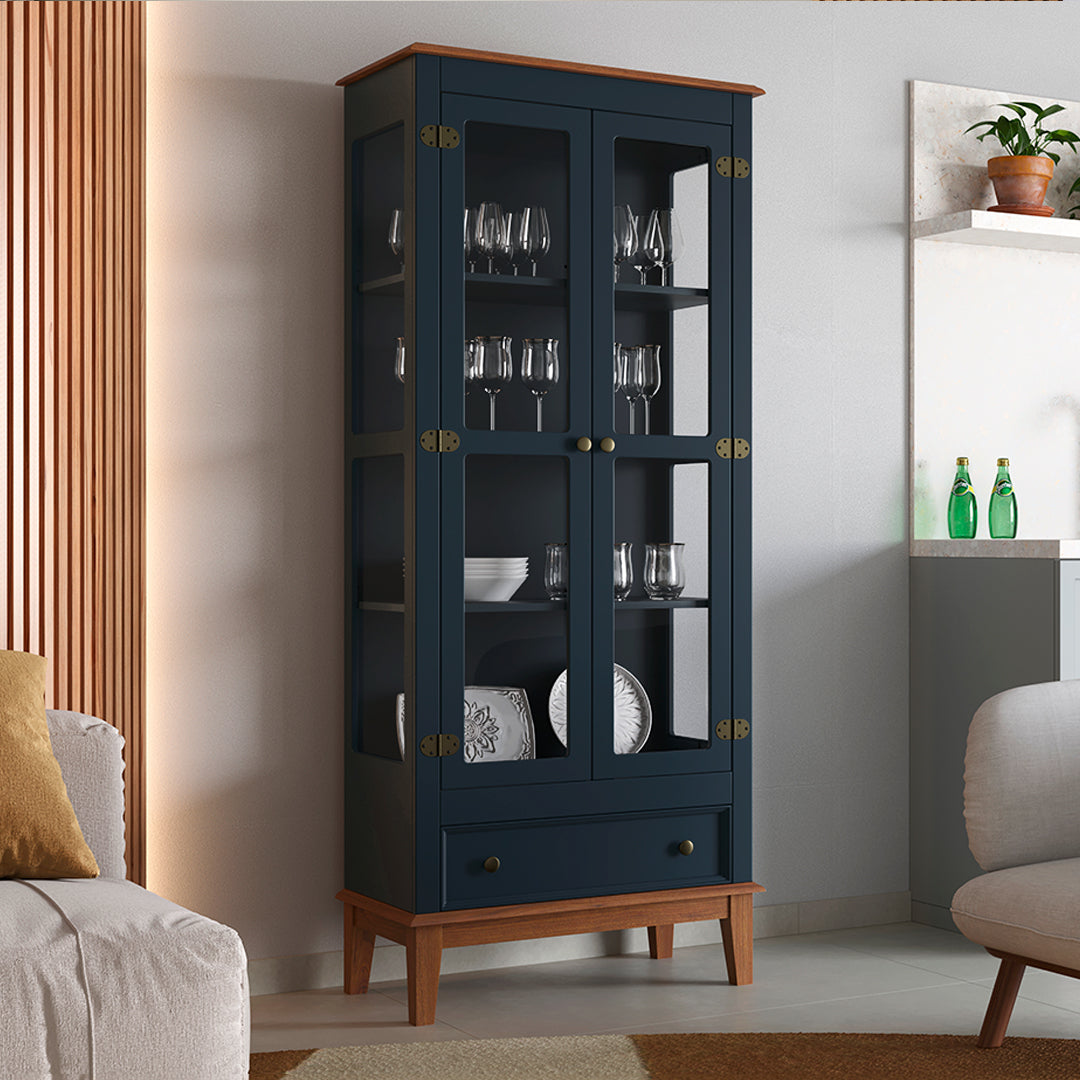 Conjunto Cristaleira 2 P e 1 G com Balcão 4 P de madeira maciça e MDF