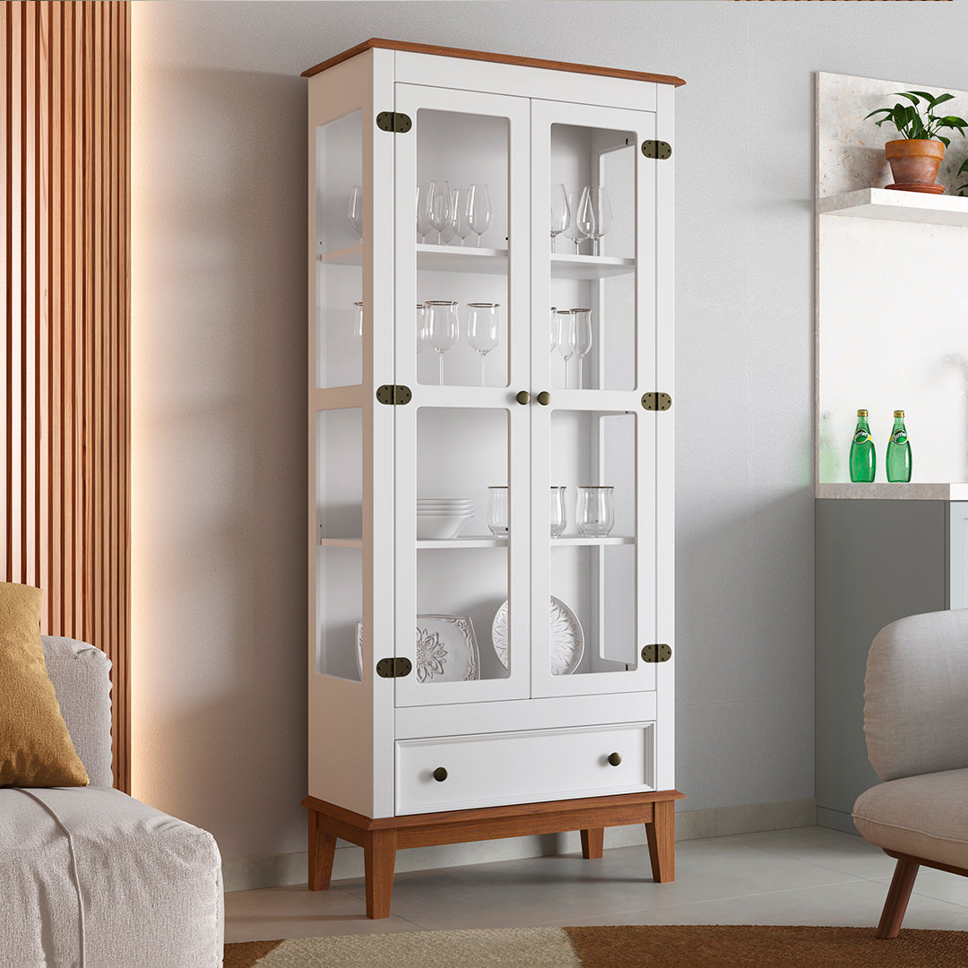 Conjunto Cristaleira 2 P e 1 G com Balcão 4 P de madeira maciça e MDF