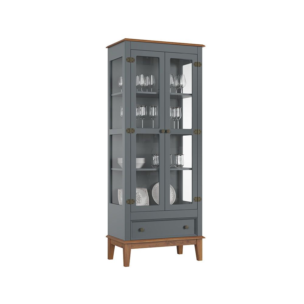 Conjunto Cristaleira 2 P e 1 G com Balcão 4 P de madeira maciça e MDF