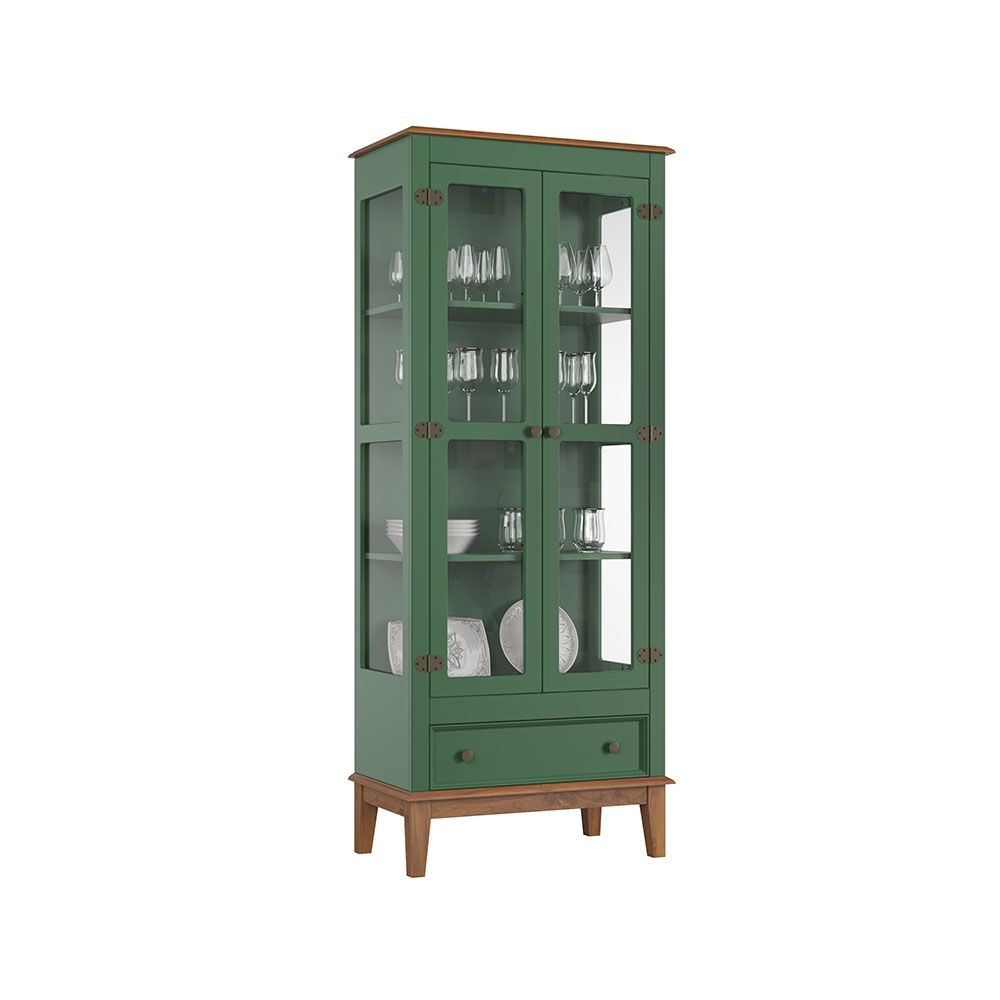 Conjunto Cristaleira 2 P e 1 G com Balcão 4 P de madeira maciça e MDF