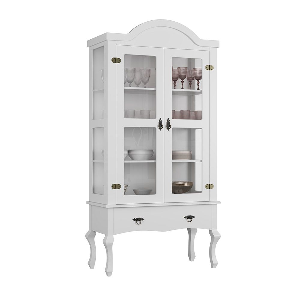 Conjunto Cristaleira Luis XV Alta com Balcão 4 P e 4 G de madeira maciça e MDF