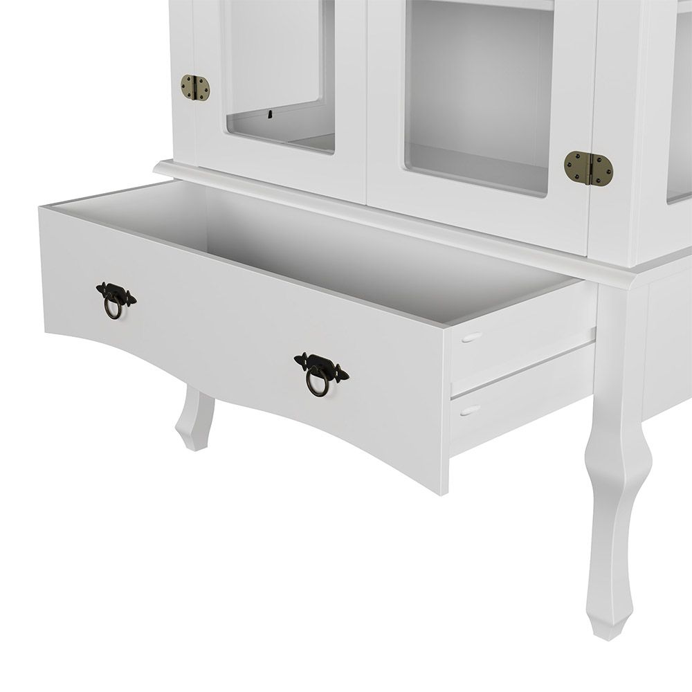 Conjunto Cristaleira Luis XV Alta com Balcão 4 P e 4 G de madeira maciça e MDF