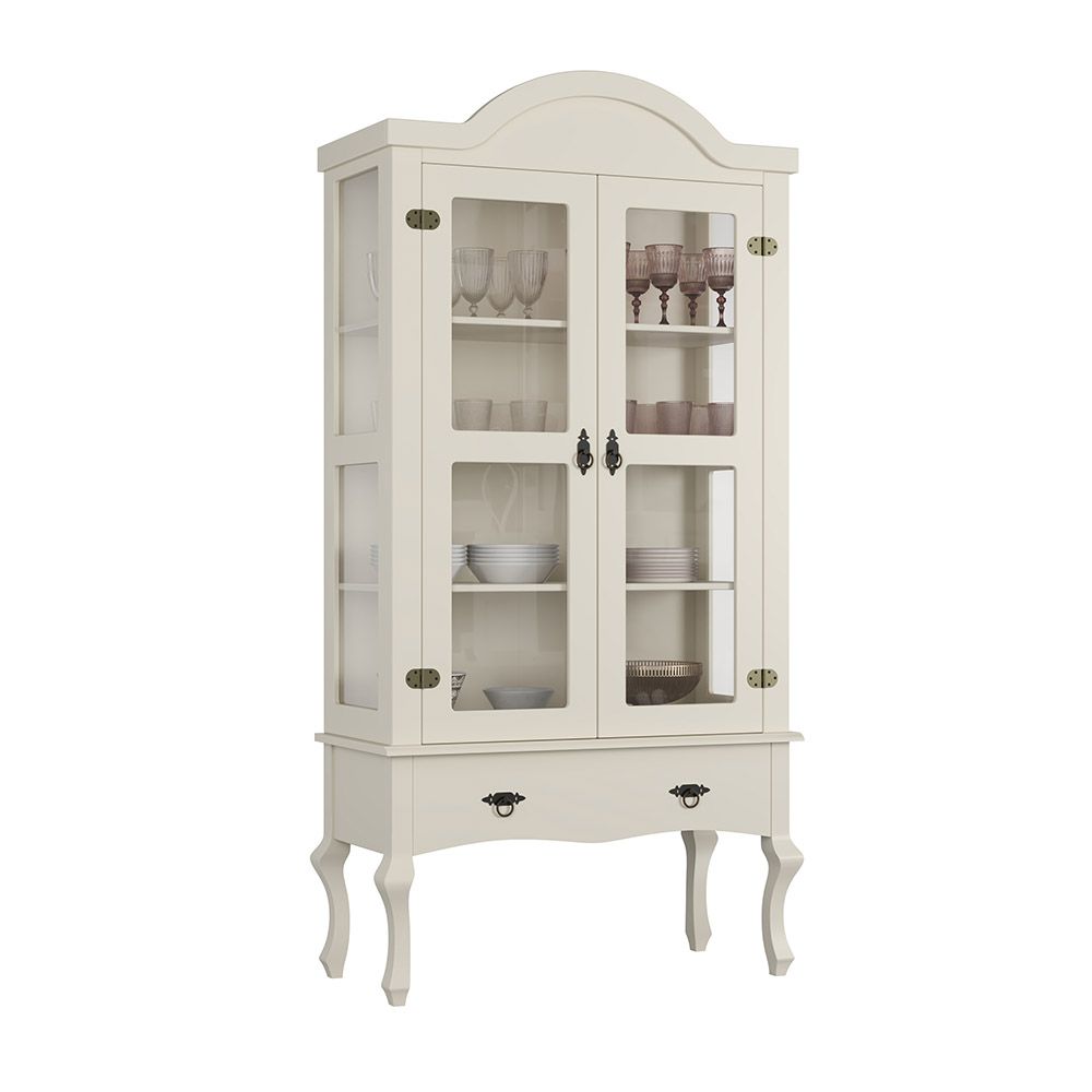 Conjunto Cristaleira Luis XV Alta com Balcão 4 P e 4 G de madeira maciça e MDF