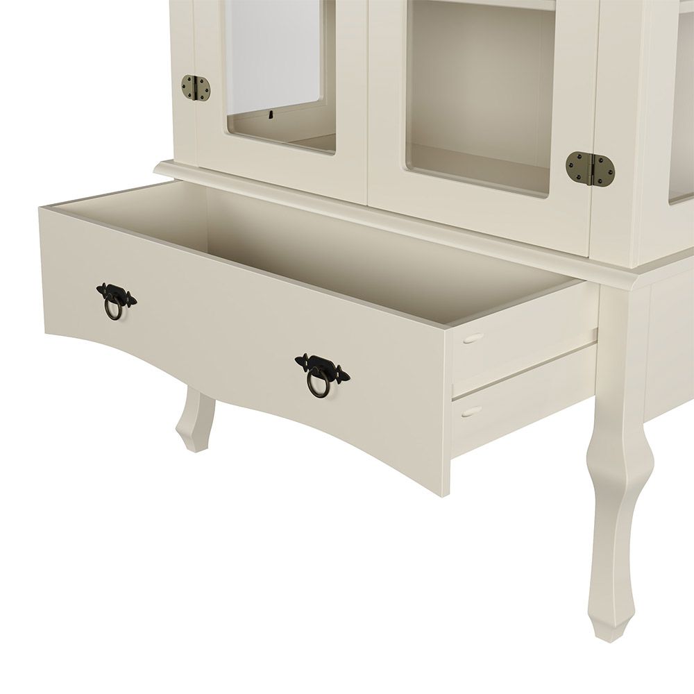 Conjunto Cristaleira Luis XV Alta com Balcão 4 P e 4 G de madeira maciça e MDF
