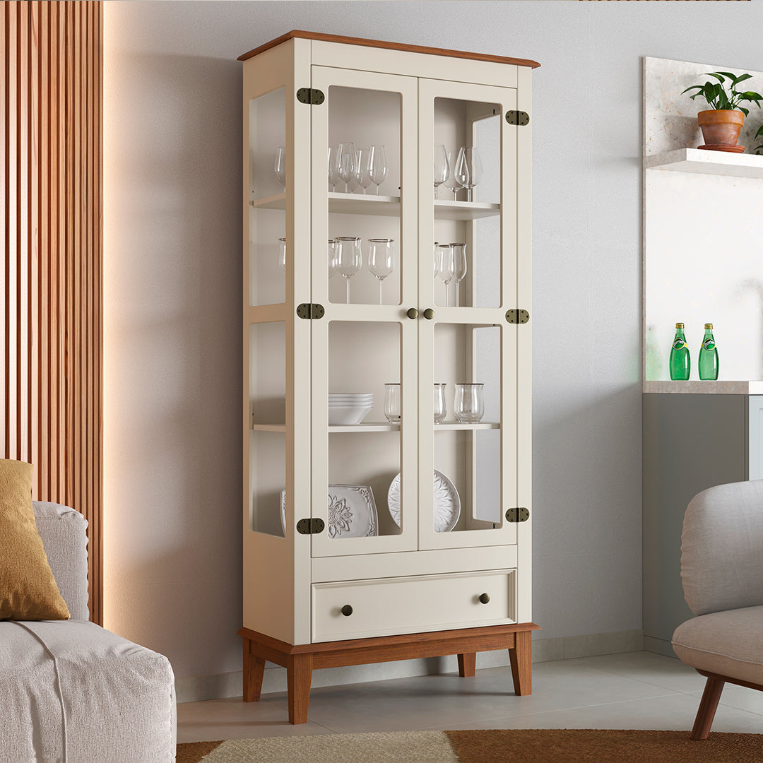 Conjunto Cristaleira 2 P e 1 G com Balcão 4 P de madeira maciça e MDF