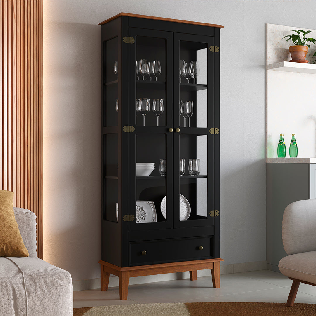 Conjunto Cristaleira 2 P e 1 G com Balcão 4 P de madeira maciça e MDF