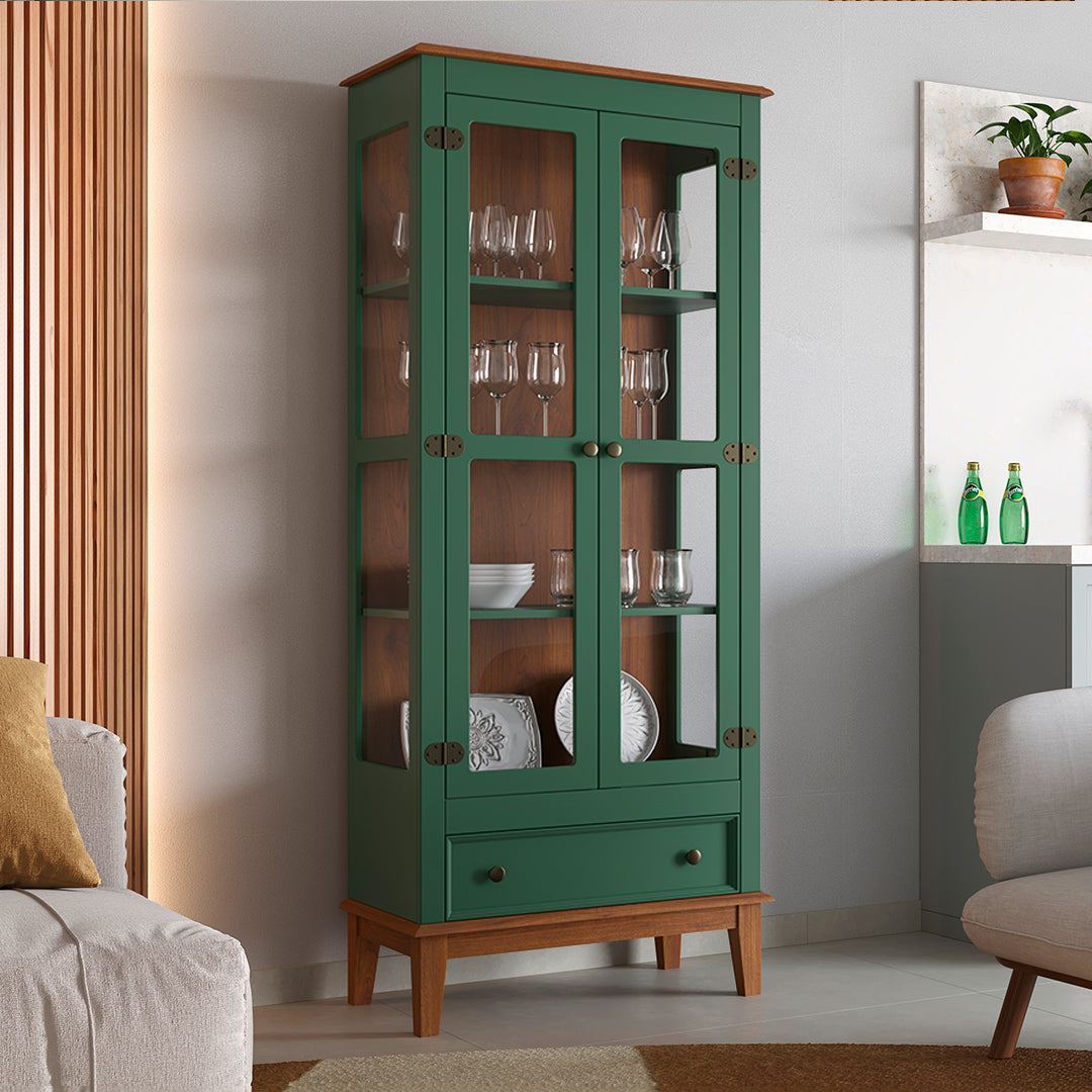 Conjunto Cristaleira 2 P e 1 G com Balcão 4 P de madeira maciça e MDF
