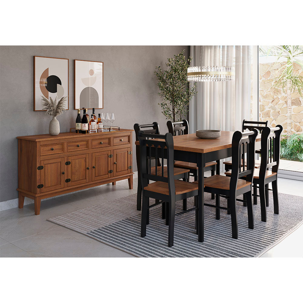 Conjunto sala de jantar com mesa e 6 cadeiras em Madeira maciça