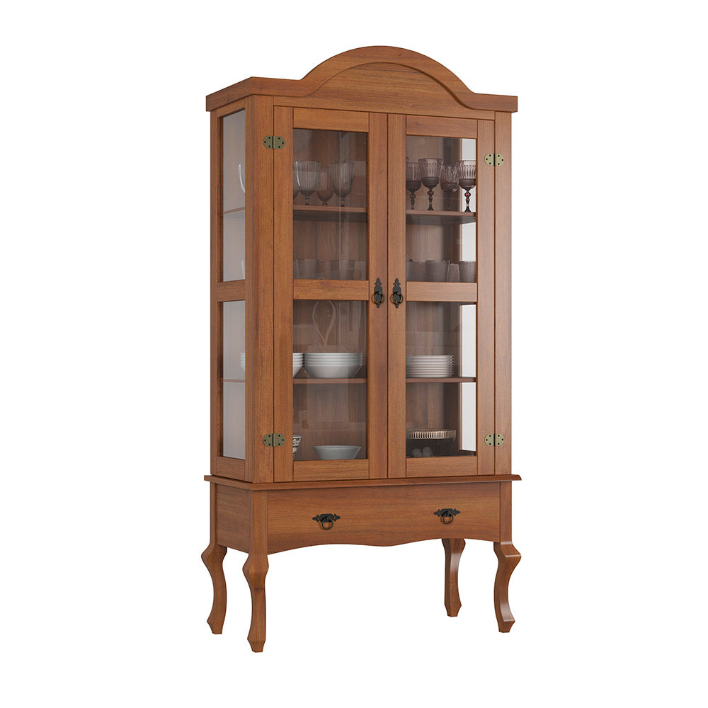 Conjunto Cristaleira Luis XV Alta com Balcão 4 P e 4 G de madeira maciça e MDF