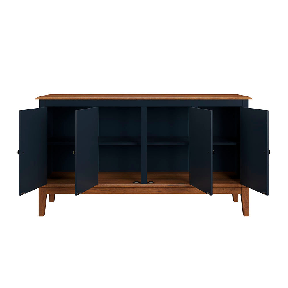 Balcão de Madeira Maciça 4 Portas Madeira Maciça e MDF na cor Azul Petróleo