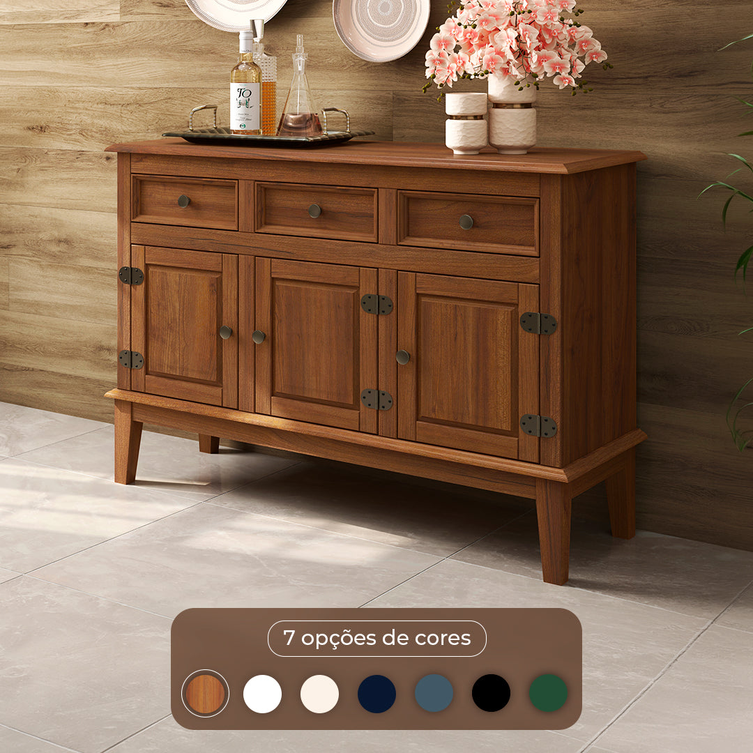 Balcão de Madeira Maciça 3 Portas e 3 Gavetas