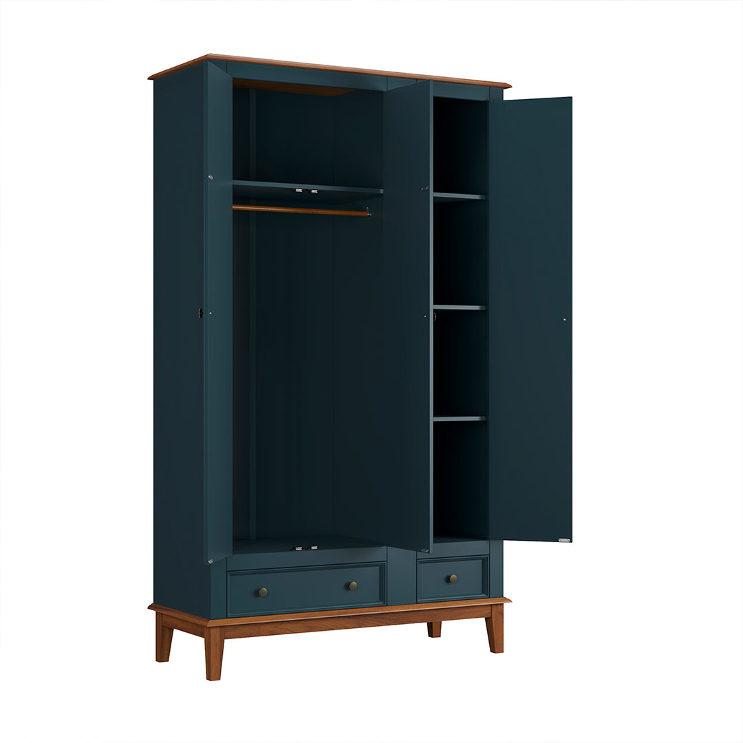 Guarda-Roupa Rústico 3 Portas e 2 Gavetas - Madeira Maciça e MDF
