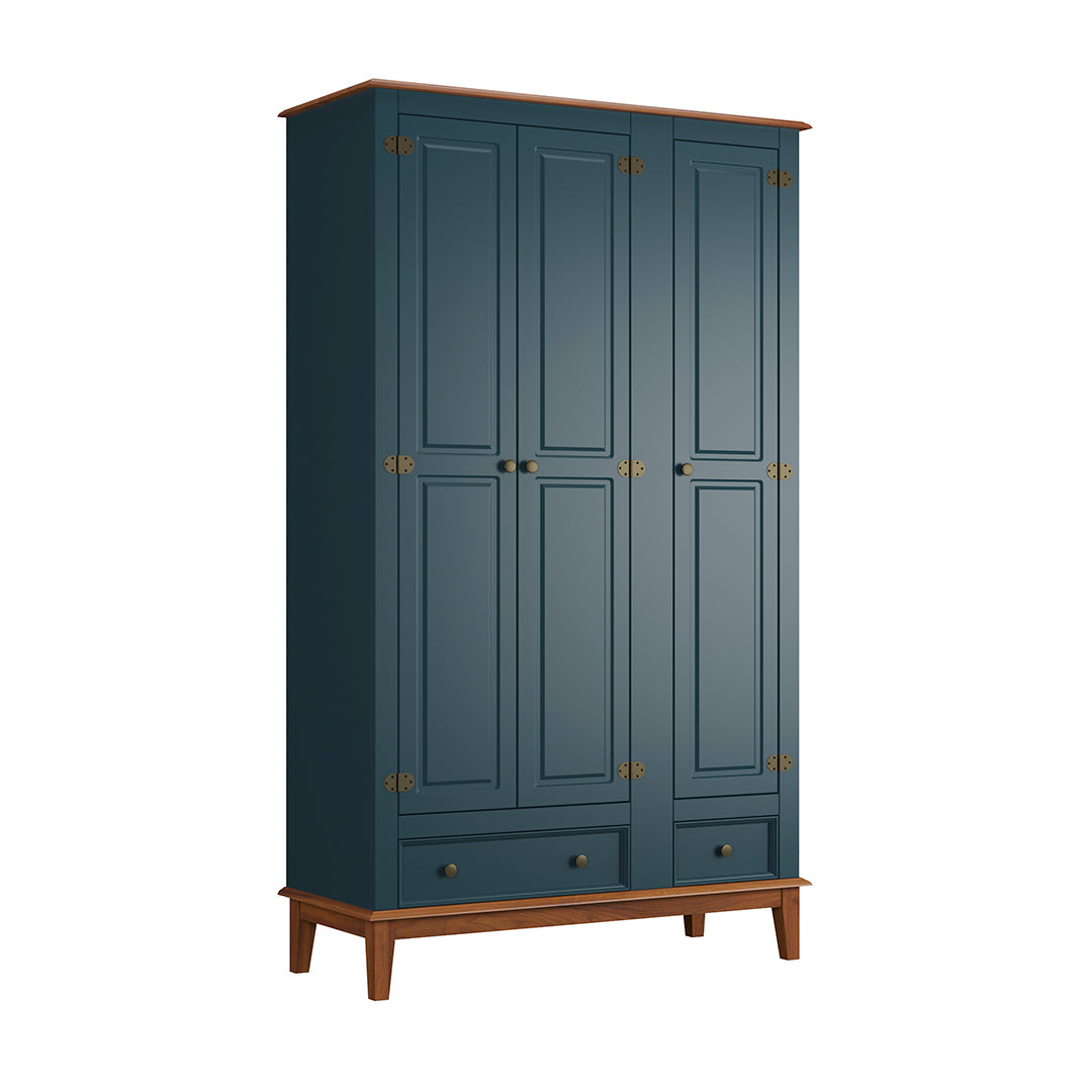 Guarda-Roupa Rústico 3 Portas e 2 Gavetas - Madeira Maciça e MDF