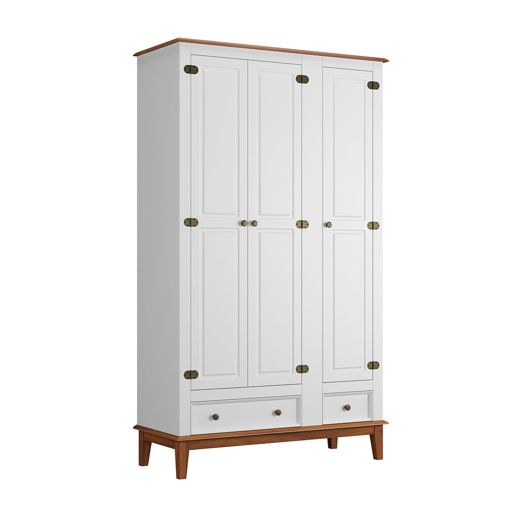 Guarda-Roupa Rústico 3 Portas e 2 Gavetas - Madeira Maciça e MDF