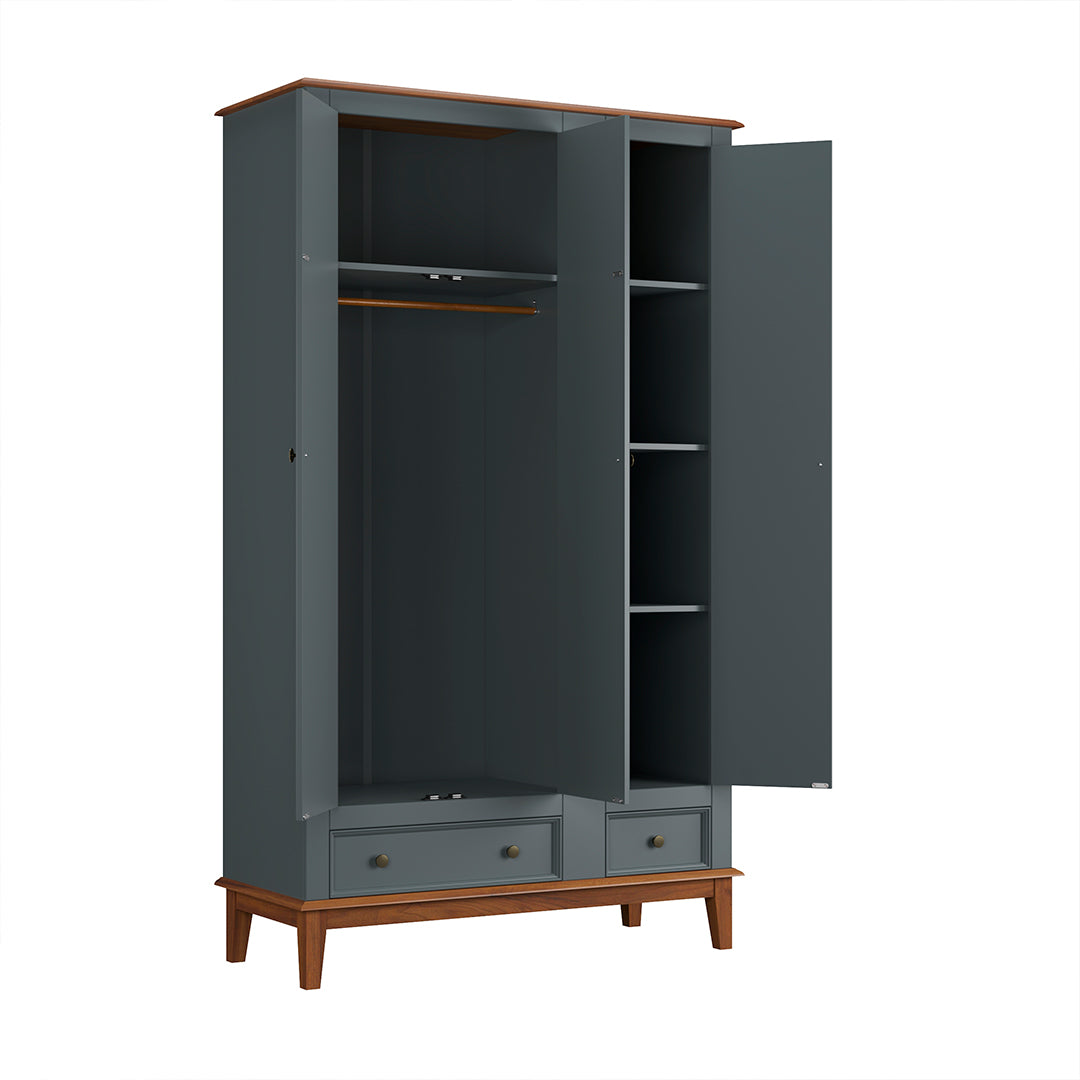 Guarda-Roupa Rústico 3 Portas e 2 Gavetas - Madeira Maciça e MDF