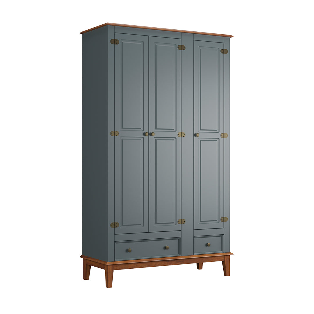Guarda-Roupa Rústico 3 Portas e 2 Gavetas - Madeira Maciça e MDF