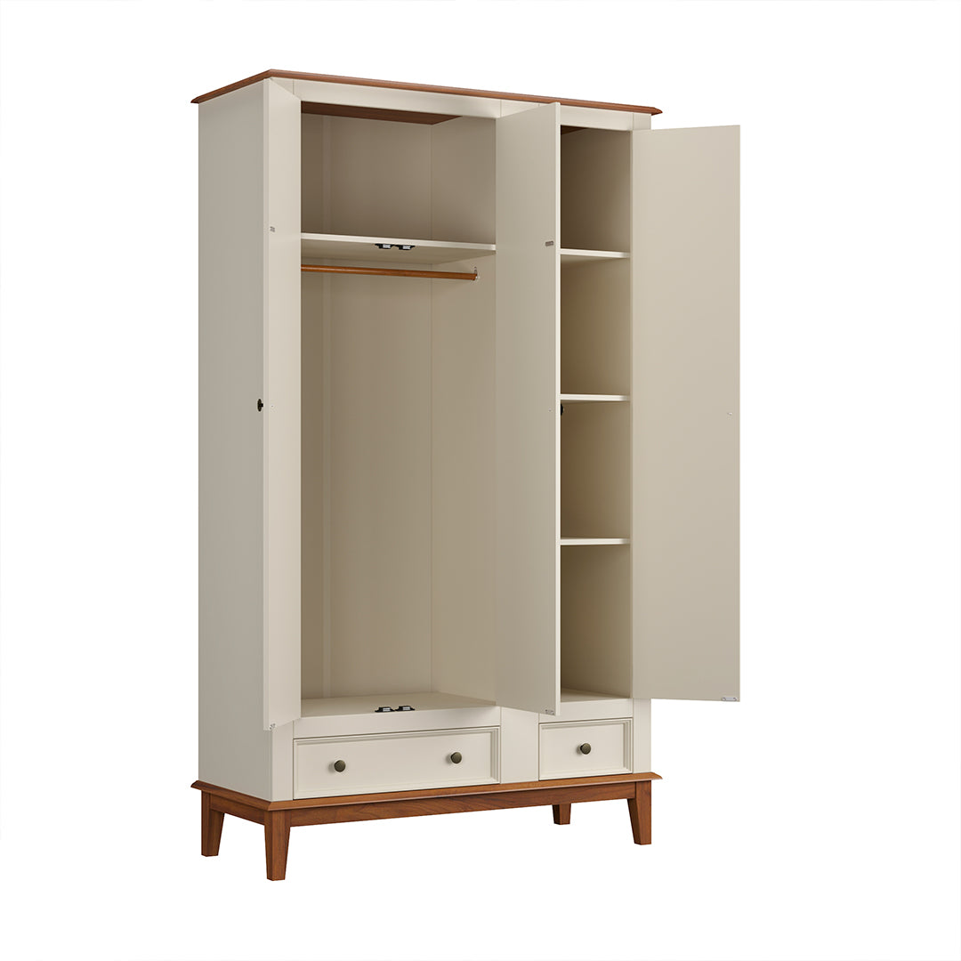 Guarda-Roupa Rústico 3 Portas e 2 Gavetas - Madeira Maciça e MDF