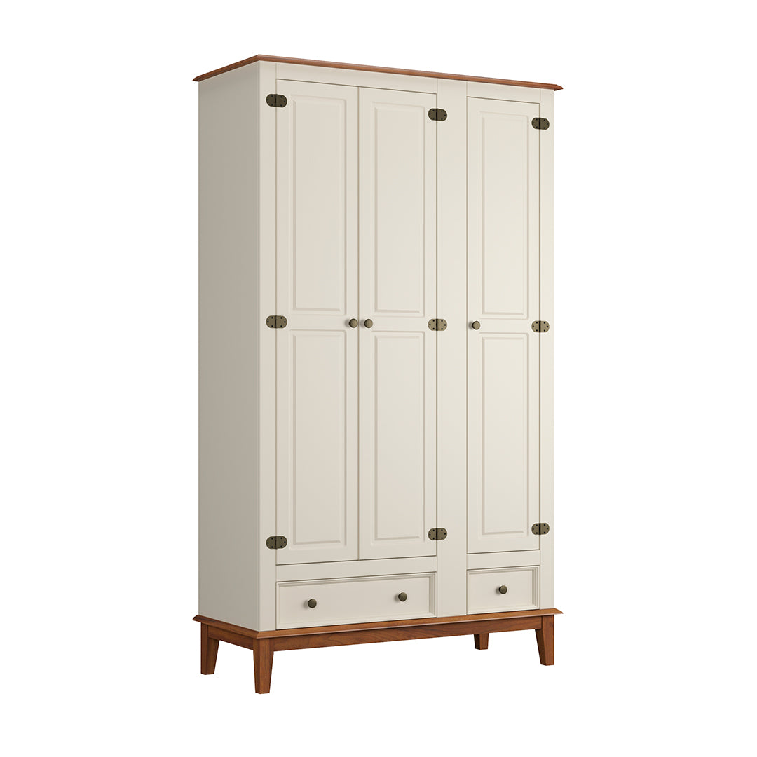 Guarda-Roupa Rústico 3 Portas e 2 Gavetas - Madeira Maciça e MDF