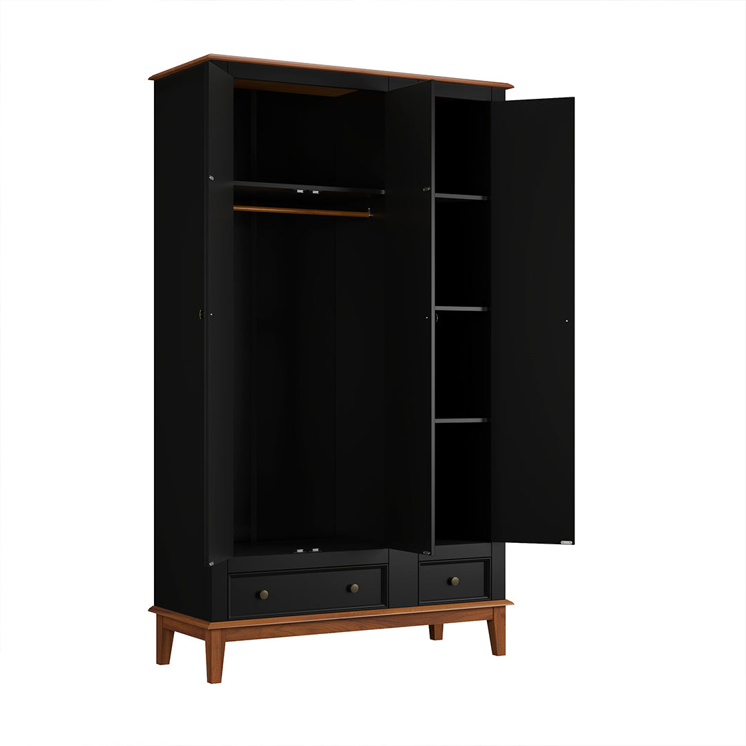 Guarda-Roupa Rústico 3 Portas e 2 Gavetas - Madeira Maciça e MDF