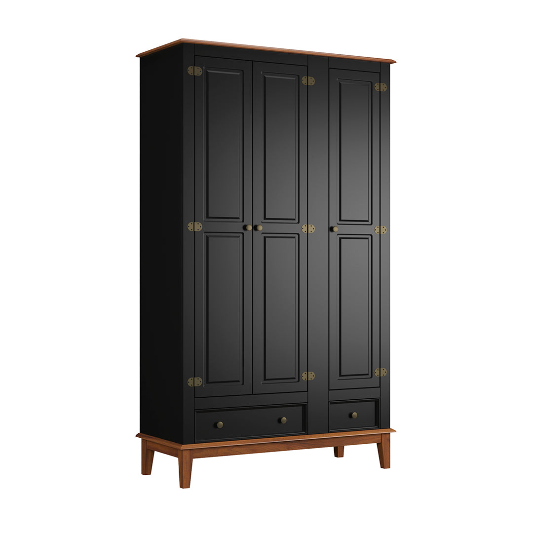 Guarda-Roupa Rústico 3 Portas e 2 Gavetas - Madeira Maciça e MDF