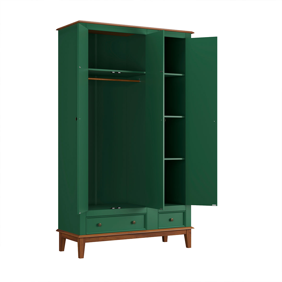 Guarda-Roupa Rústico 3 Portas e 2 Gavetas - Madeira Maciça e MDF