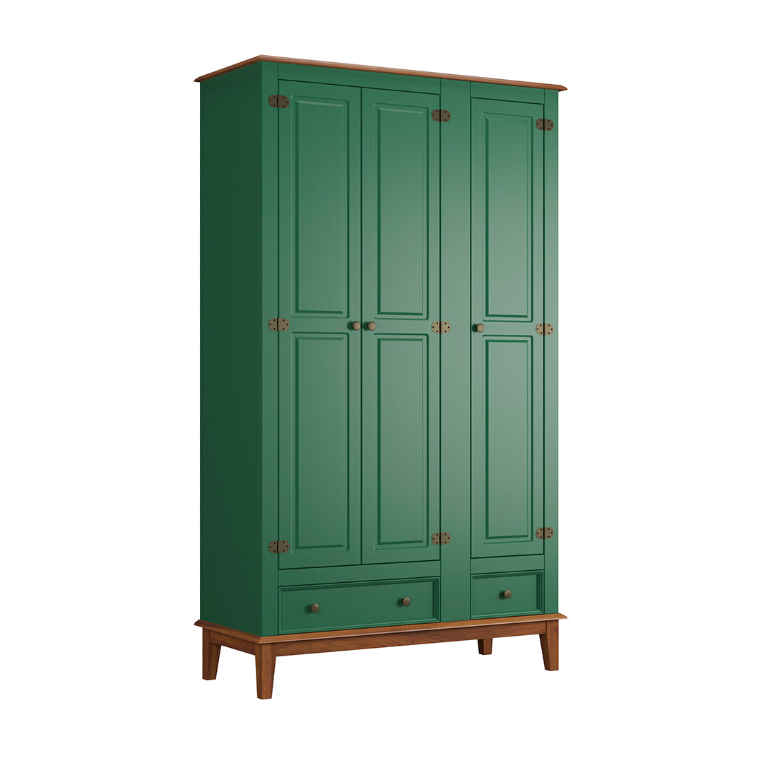 Guarda-Roupa Rústico 3 Portas e 2 Gavetas - Madeira Maciça e MDF