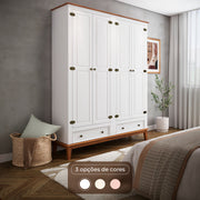 Guarda-Roupa Rústico 4 Portas e 2 Gavetas - Madeira Maciça e MDF