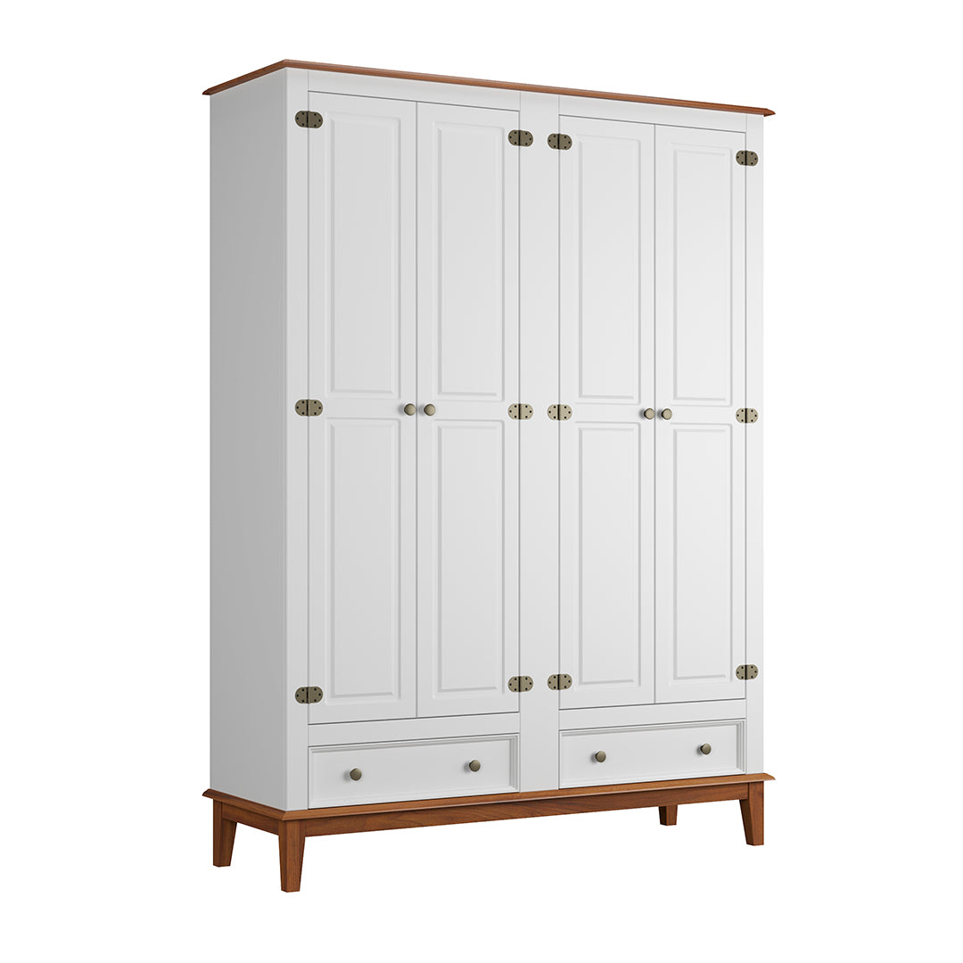 Guarda-Roupa Rústico 4 Portas e 2 Gavetas - Madeira Maciça e MDF