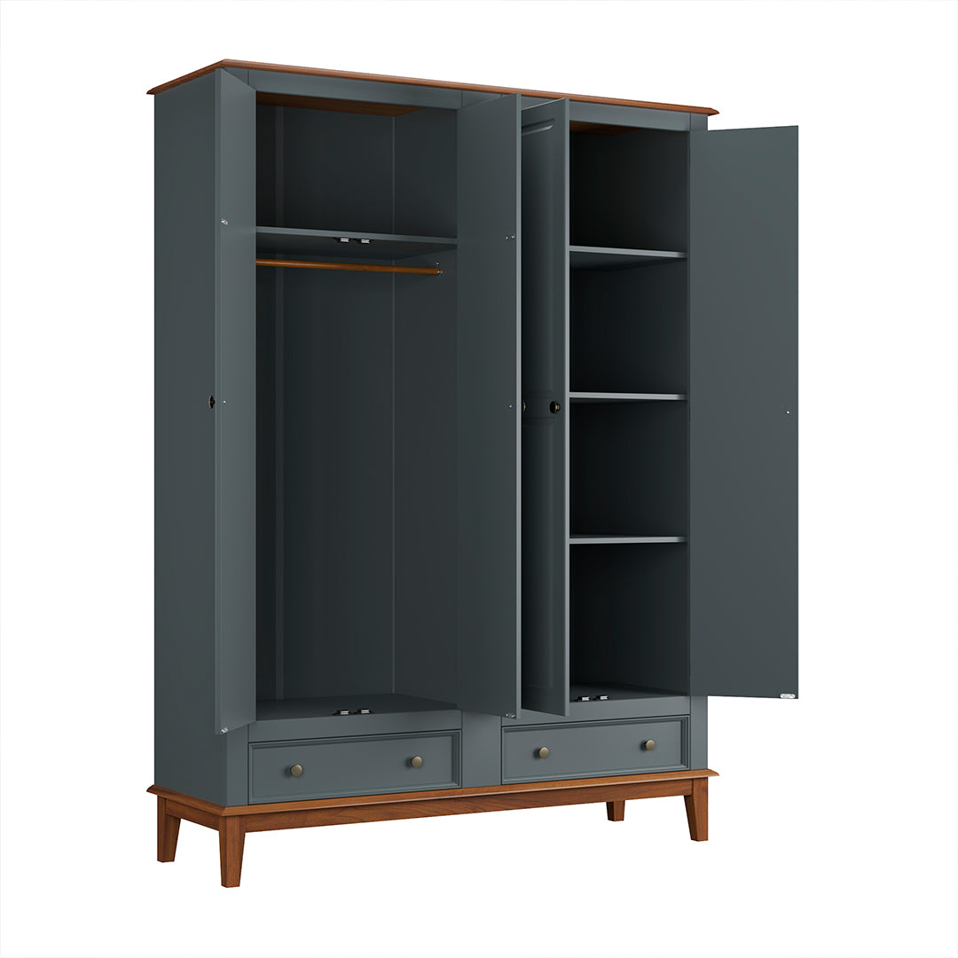 Guarda-Roupa Rústico 4 Portas e 2 Gavetas - Madeira Maciça e MDF