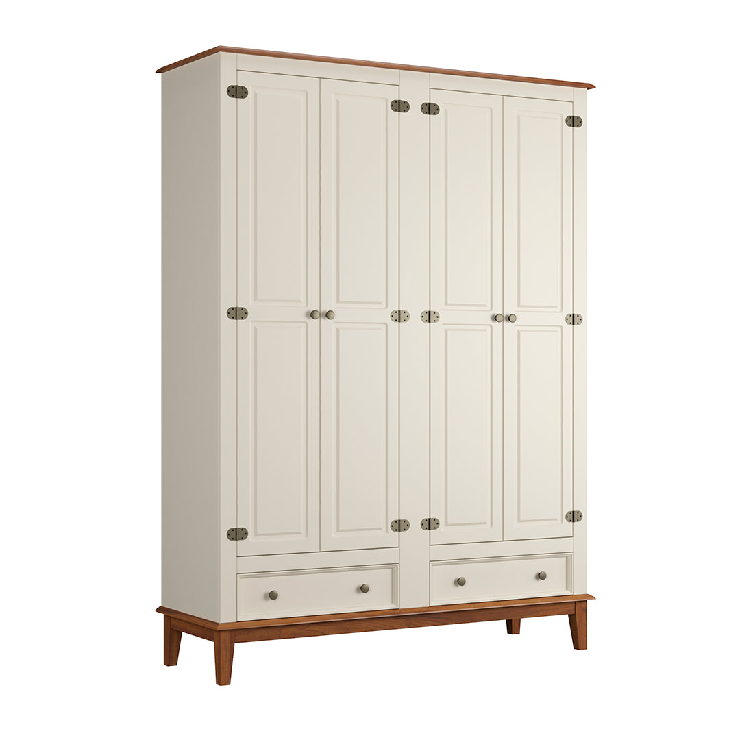 Guarda-Roupa Rústico 4 Portas e 2 Gavetas - Madeira Maciça e MDF
