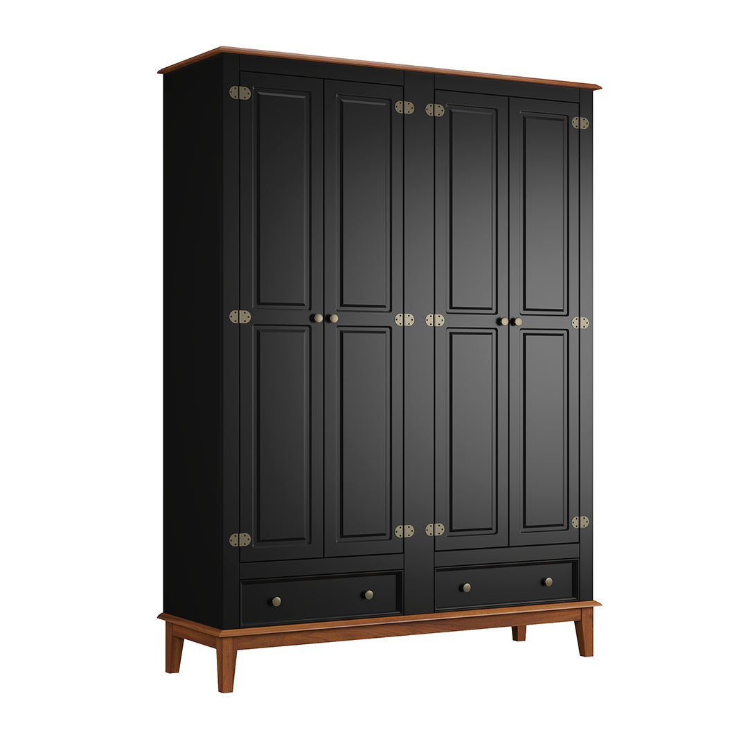 Guarda-Roupa Rústico 4 Portas e 2 Gavetas - Madeira Maciça e MDF