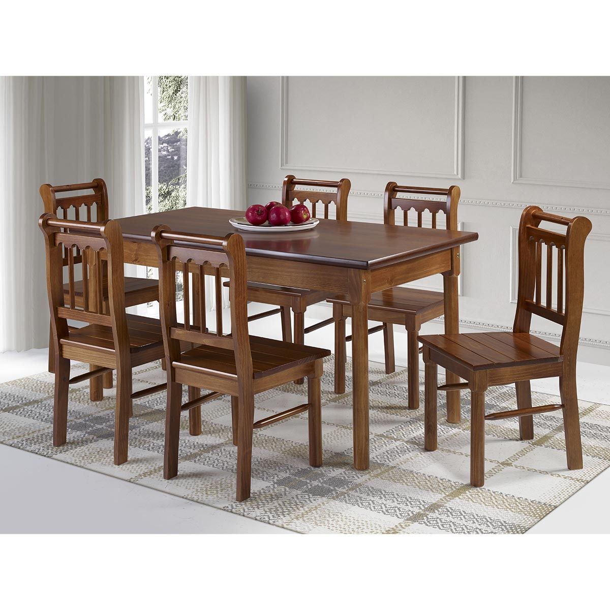 Conjunto sala de jantar com mesa e 6 cadeiras em Madeira maciça